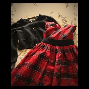 Hope & Henry Red plaid dress & black shrug sweater